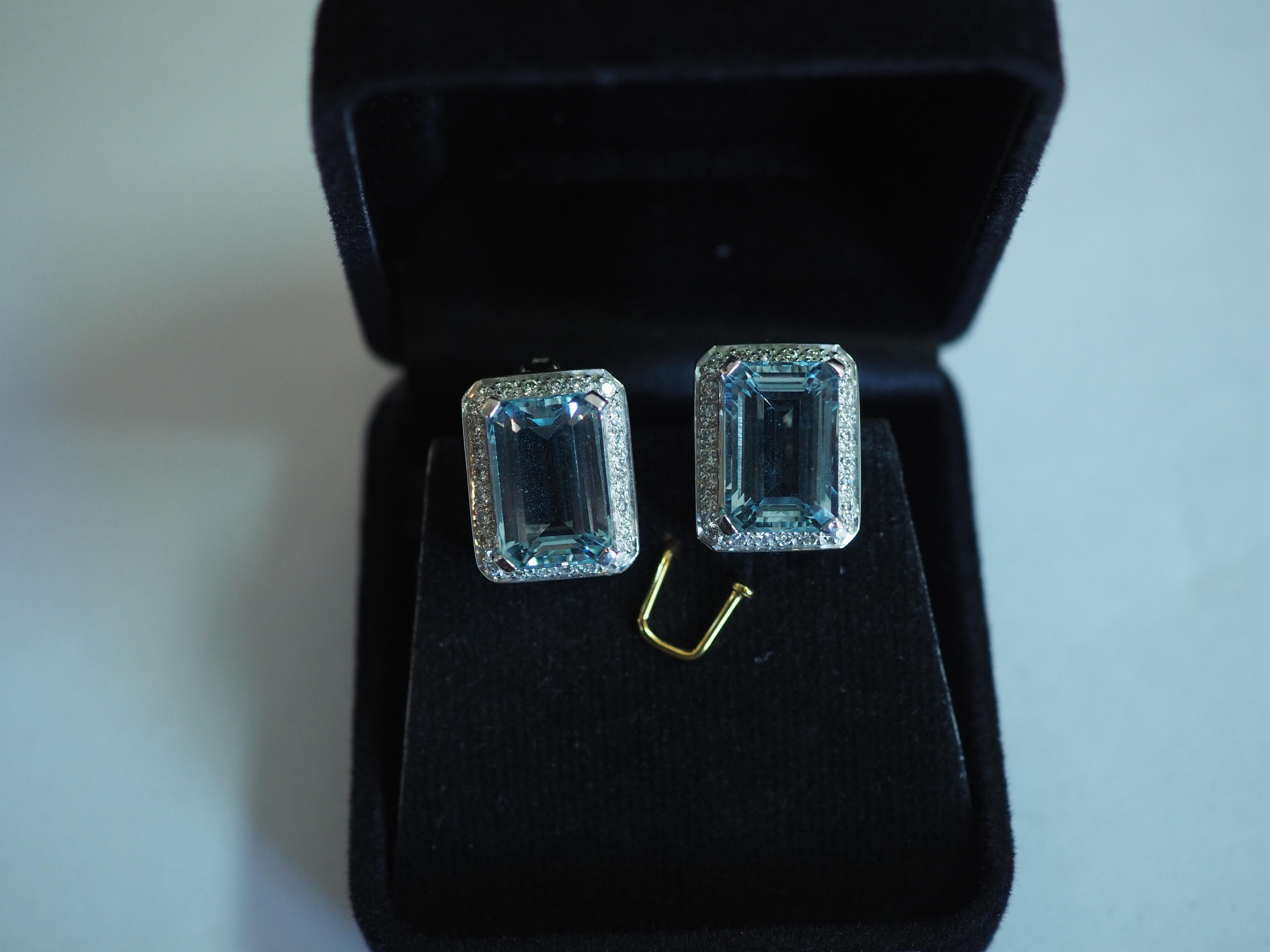 Women's 18K White Gold 8.27ct Aquamarine & 0.49ct Diamond Earrings For Sale