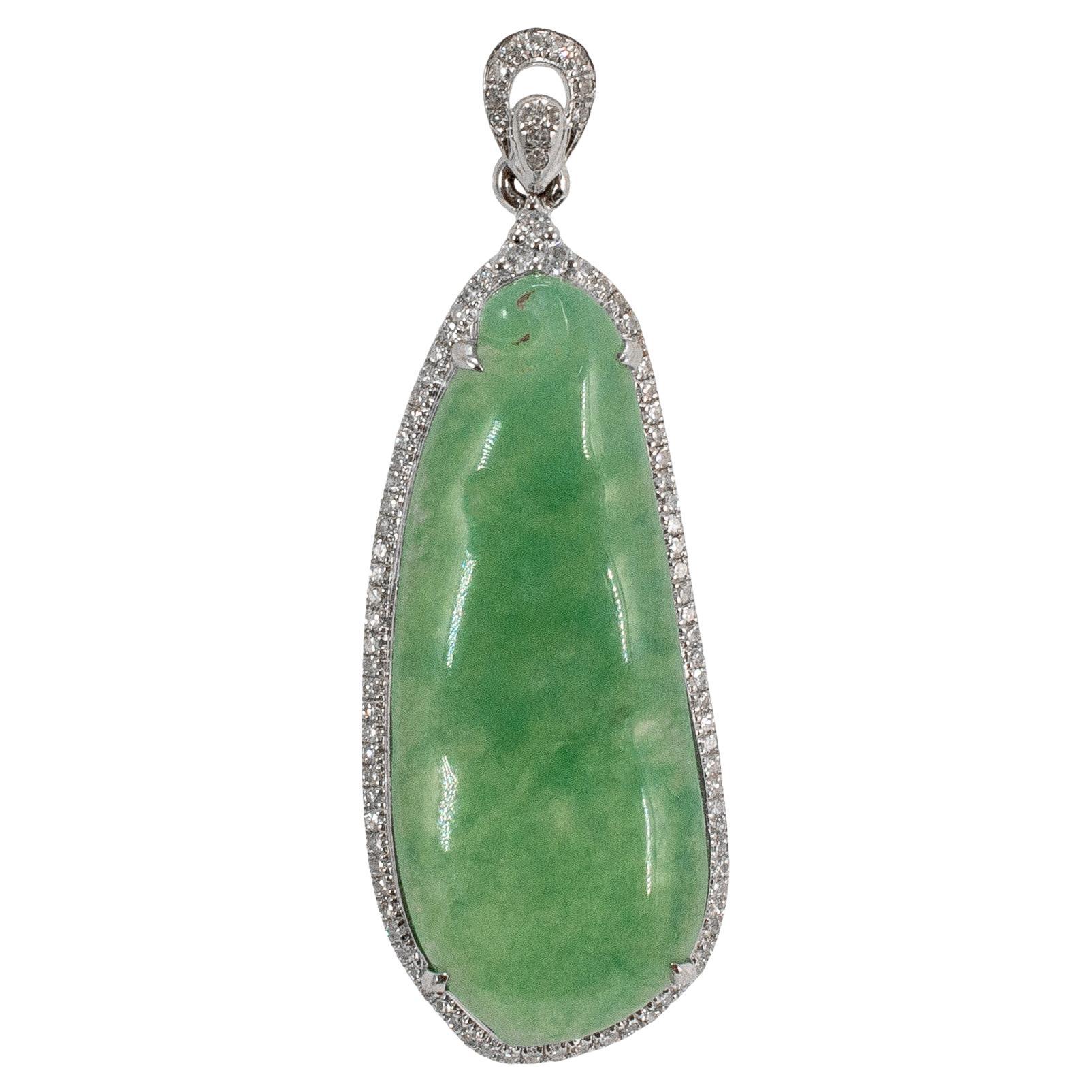 Pendentif breloque en or blanc 18K 8.35ct Green Myanmar Jadeite Diamond Charm