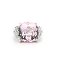 18k White Gold 8.35ctw Large Cushion Powder Pink Morganite & Diamond Ring