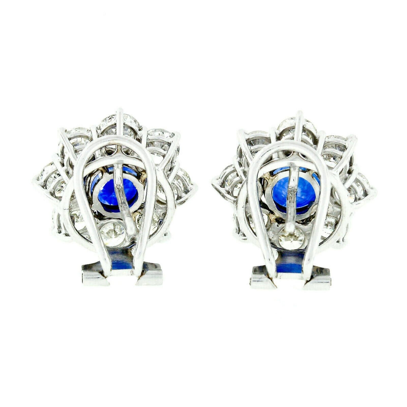 Women's 18k White Gold 8.50ctw GIA Ceylon Sapphire Diamond Halo Flower Cluster Earrings For Sale