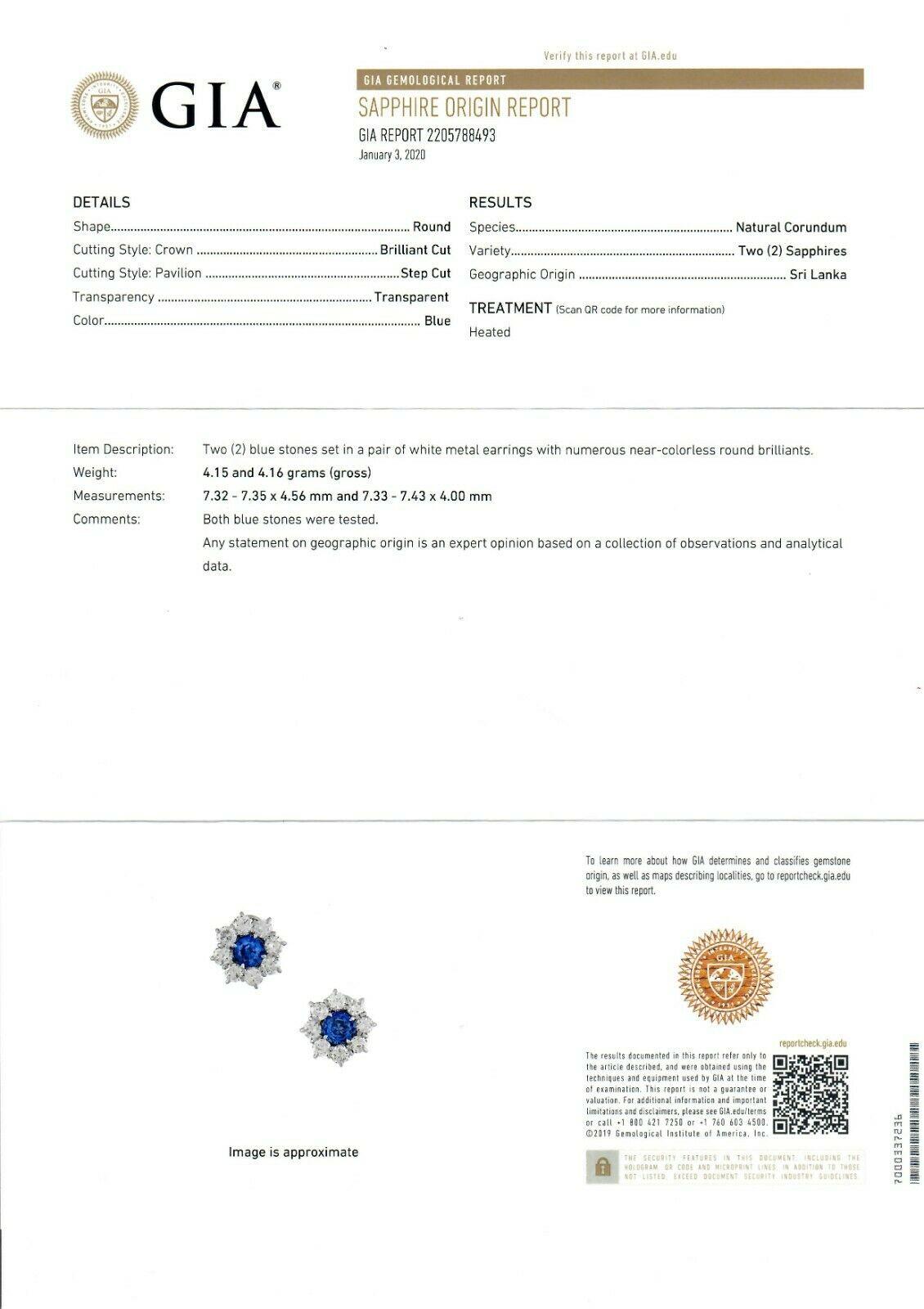 18k White Gold 8.50ctw GIA Ceylon Sapphire Diamond Halo Flower Cluster Earrings For Sale 3
