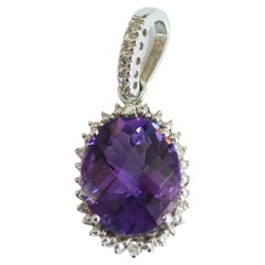 18k White Gold 8.60 Carat Amethyst 
Diamond Cocktail Pendant
