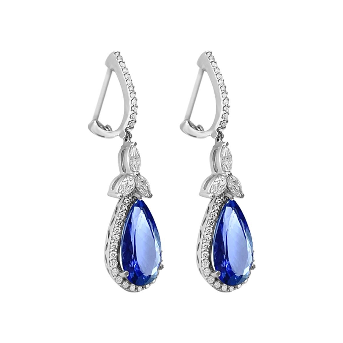 Tanzanite pear shape dangle earrings. Beautiful Tanzanite color and fine cut makes this earring exceptional.

Style# E5063
Tanzanite: Pear 15.3x9mm 8.60cts
Diamond: 90pcs 1.68cts
