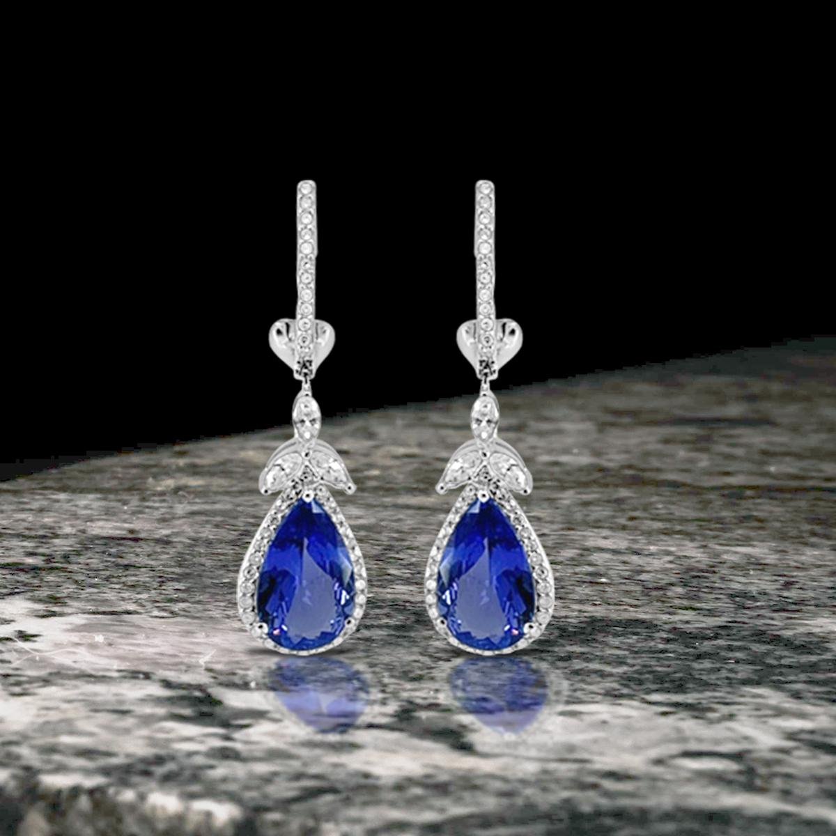 Pear Cut 18K White Gold 8.60cts Tanzanite and Diamond Earring. Style# E5063