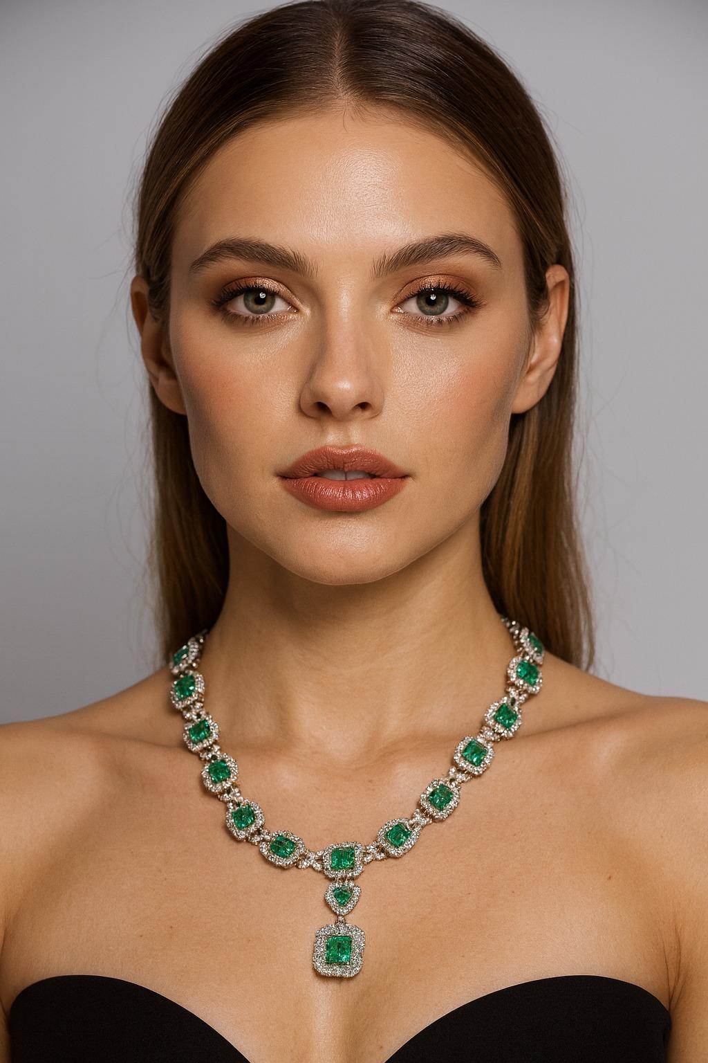 Contemporary 18K White Gold 88 Carat Graduated Diamond Tennis Necklace For Sale