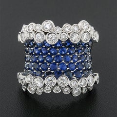 Stefan Hafner 18k Gold 8ctw Sapphire & Diamond Wide Wave Bubbles Statement Ring