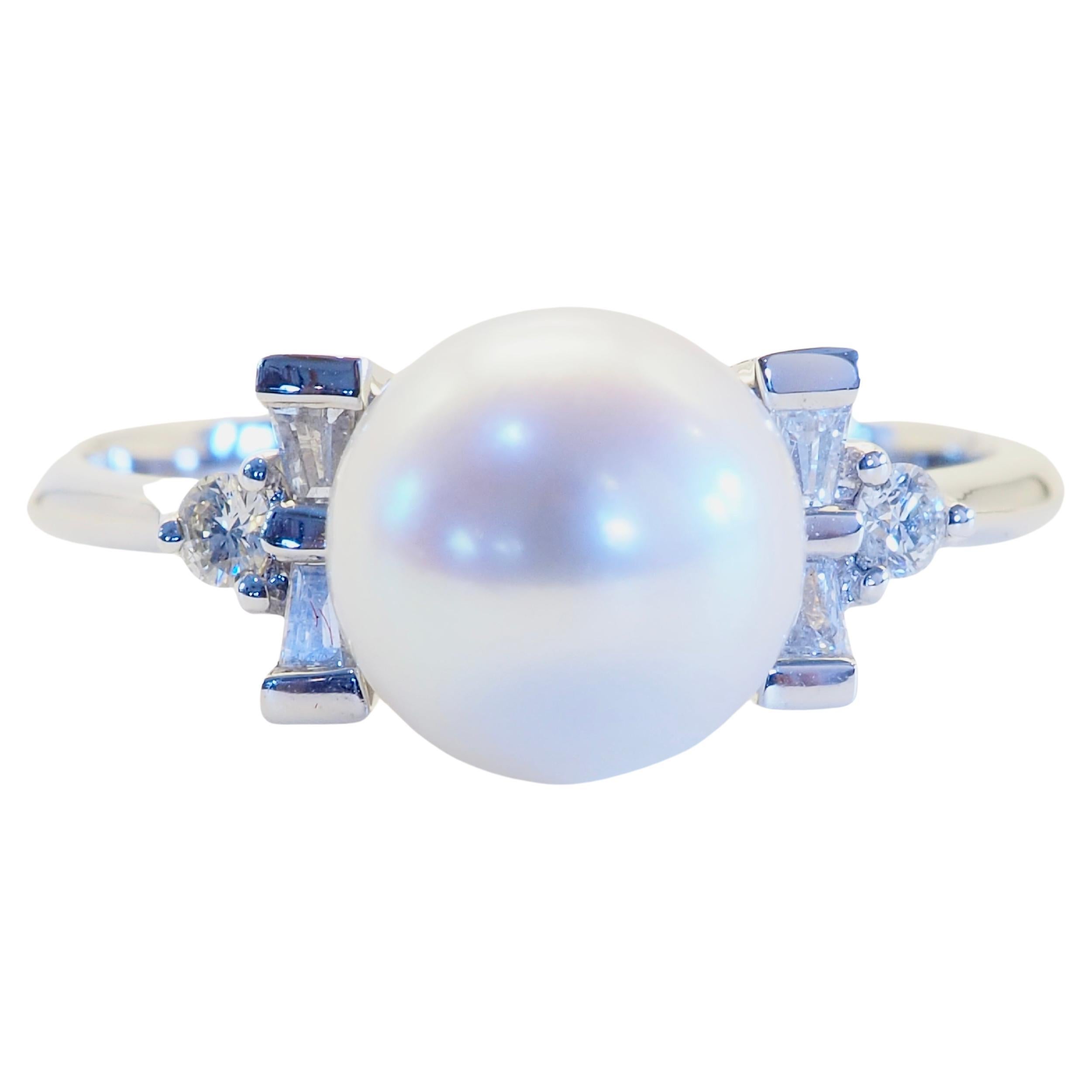 18K White Gold 8mm South Sea Pearl 
0.14ct Diamonds Ring For Sale