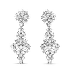 18K White Gold 9 1/2 Carat Diamond Cluster Drop Dangle Clip-On Earrings