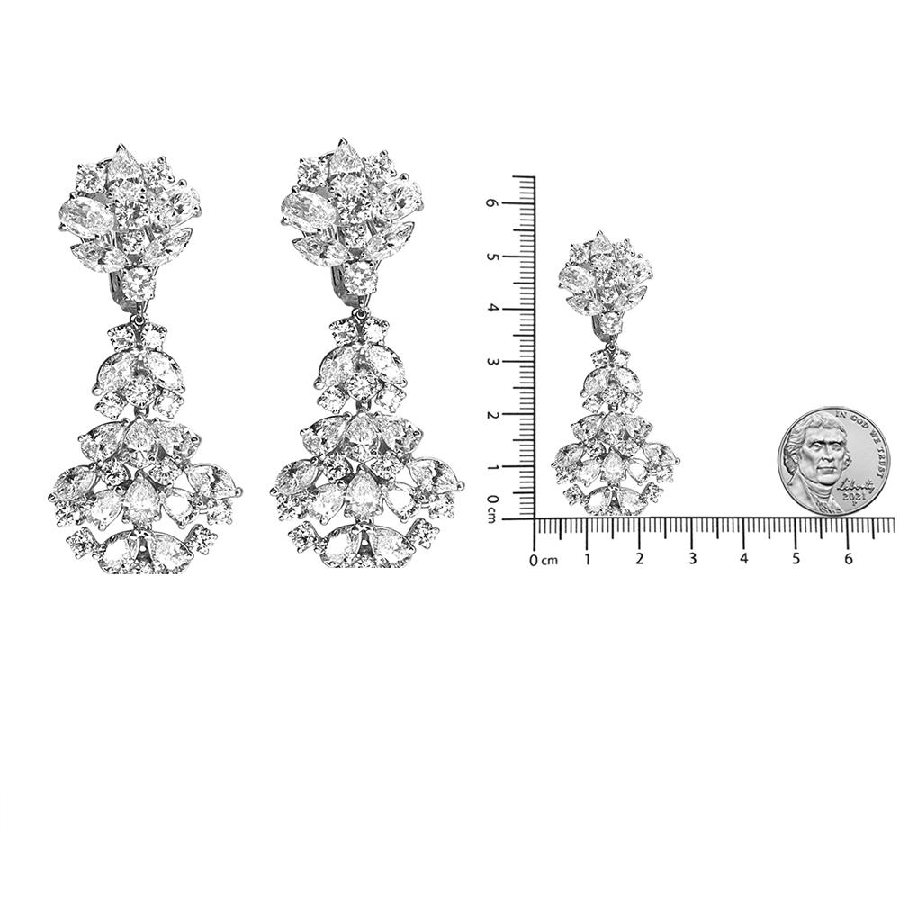 Marquise Cut 18K White Gold 9 1/2 Carat Diamond Cluster Drop Dangle Clip-On Earrings For Sale