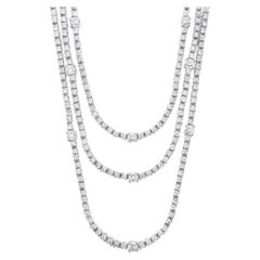 18K White Gold 9.00 Carat Pave Set Round Diamond Multi Strand Riviera Necklace