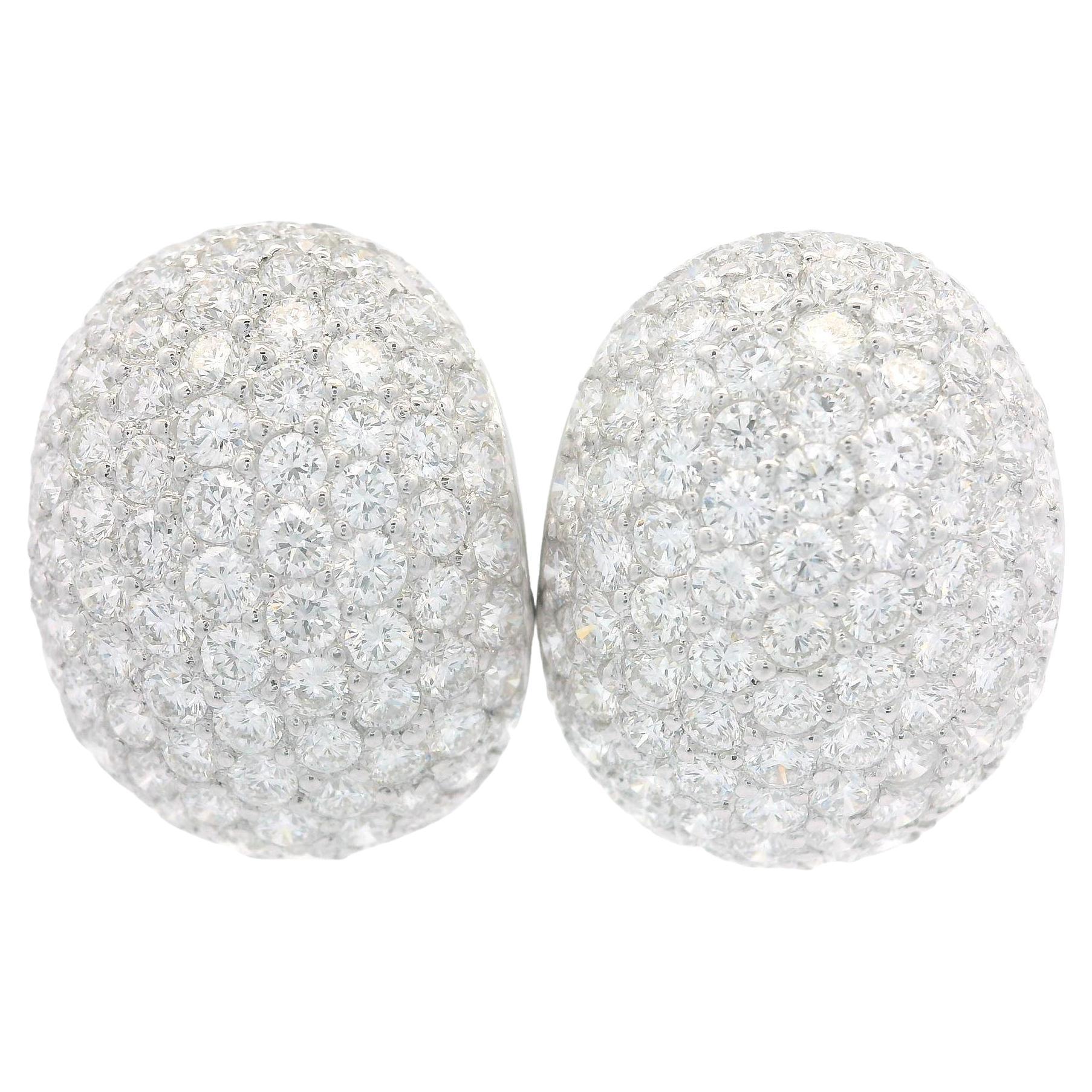 18k White Gold 9.02ctw Pave Set Fiery Diamond Covered Domed Omega Cuff Earrings