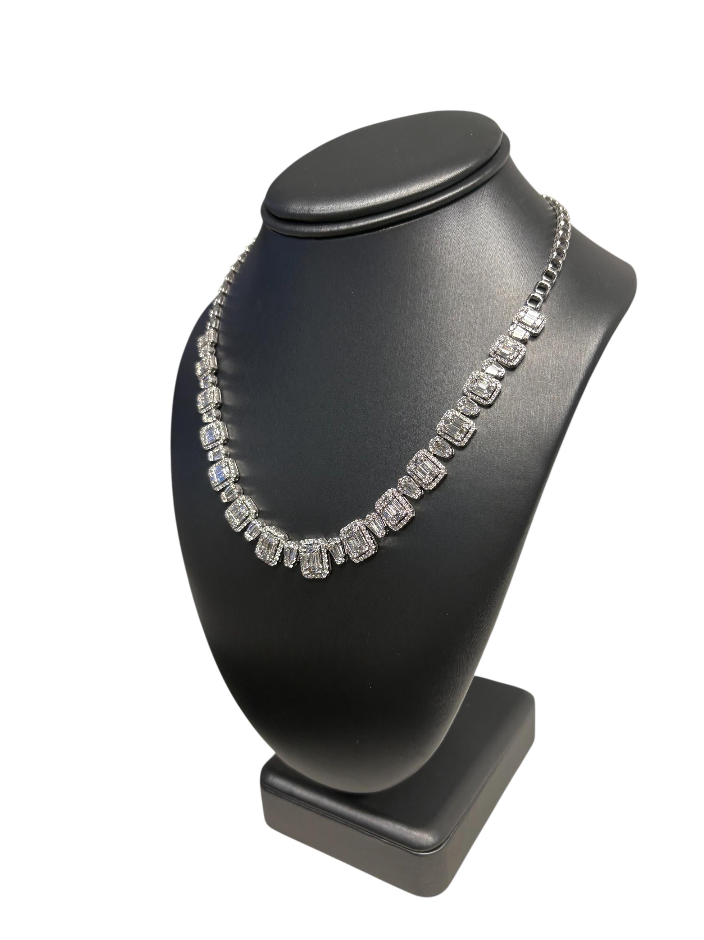 Collier en or blanc 18k diamant baguette et rond brillant naturel 9.09ctw en vente 6