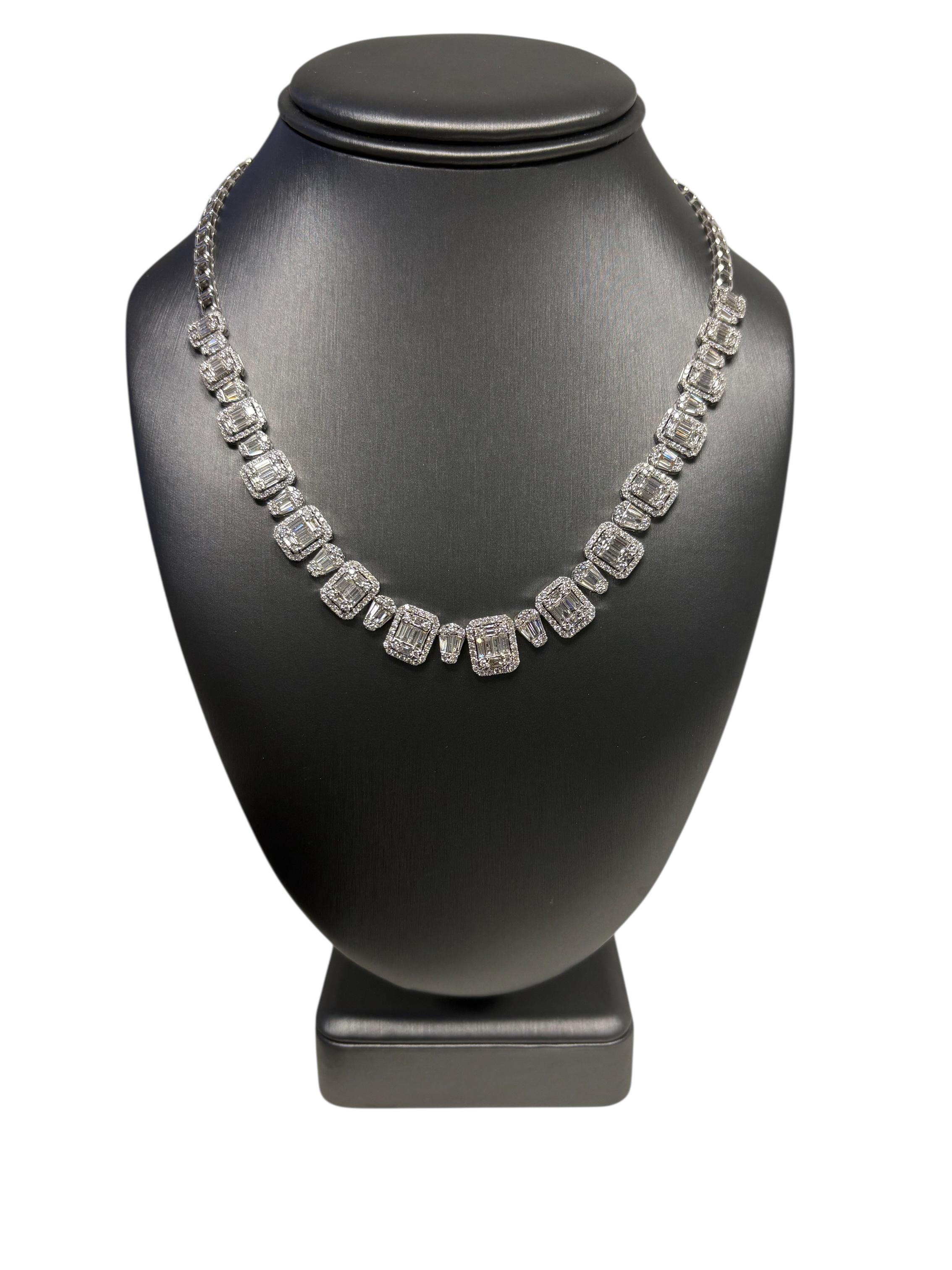 Collier en or blanc 18k diamant baguette et rond brillant naturel 9.09ctw

Ce superbe collier en diamant baguette de 9,09ctw est en excellent état et prêt à être expédié !

Veuillez noter que les diamants ne font pas le tour complet du