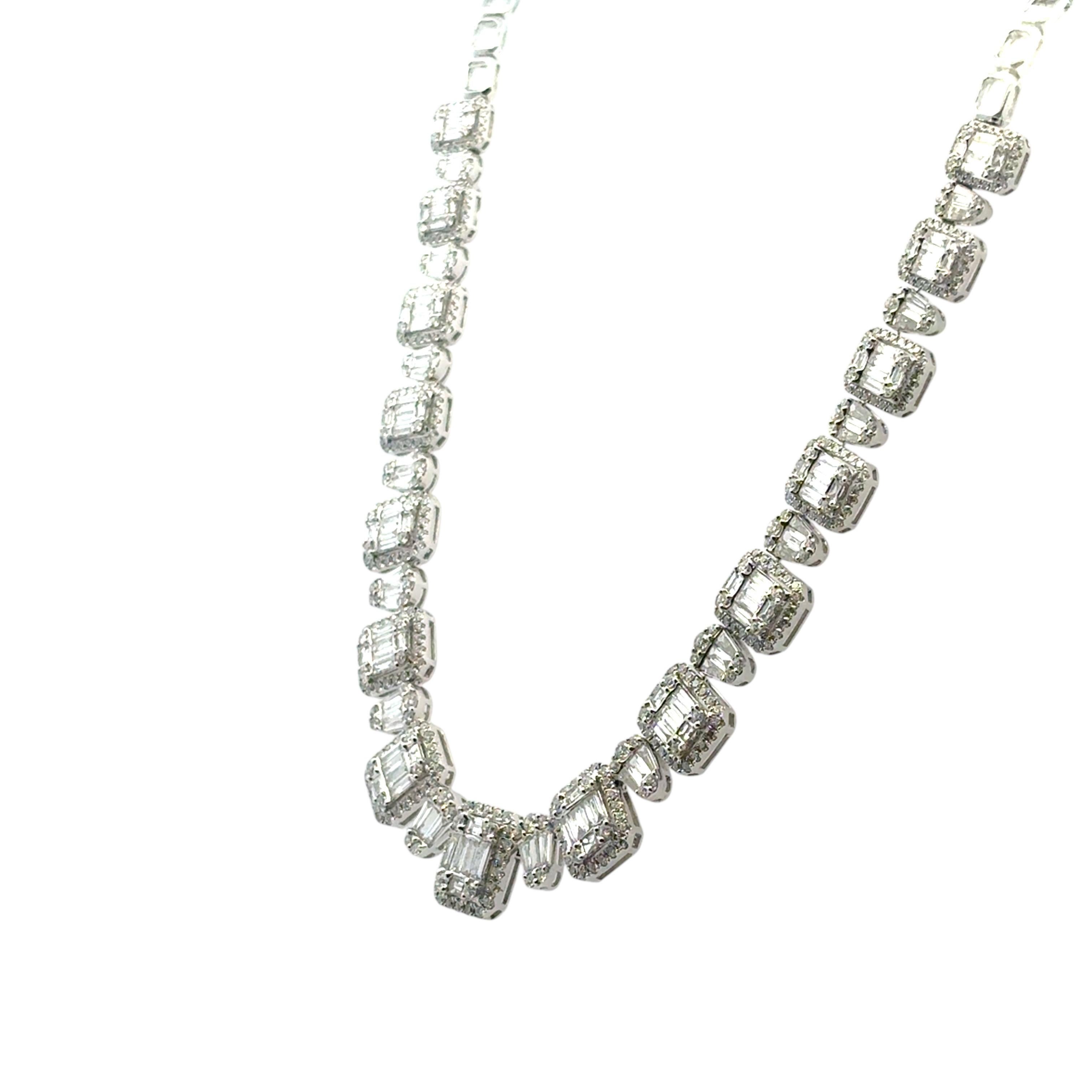 Collier en or blanc 18k diamant baguette et rond brillant naturel 9.09ctw en vente 1