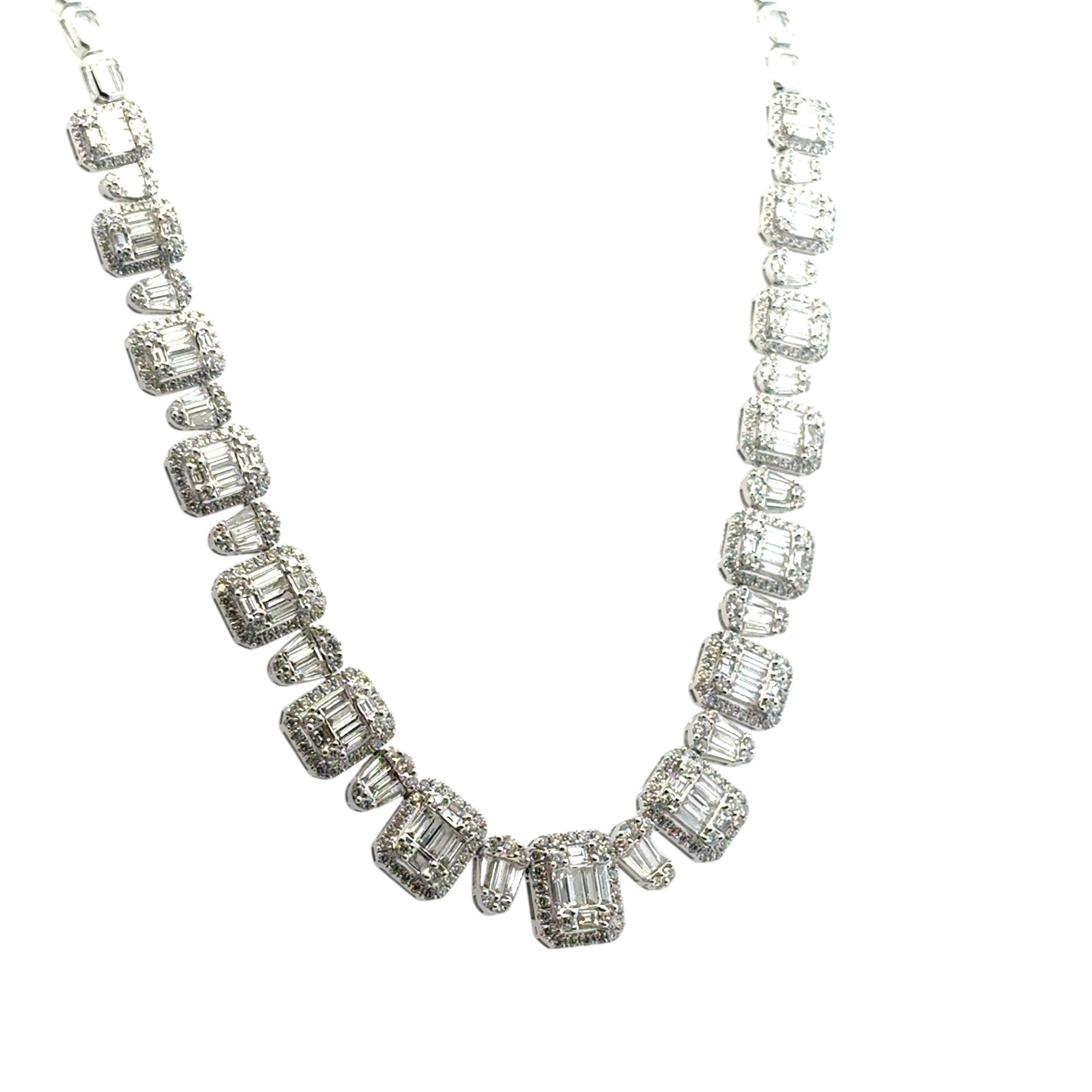 Collier en or blanc 18k diamant baguette et rond brillant naturel 9.09ctw en vente 2