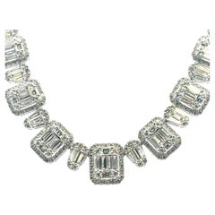 Collier en or blanc 18k diamant baguette et rond brillant naturel 9.09ctw