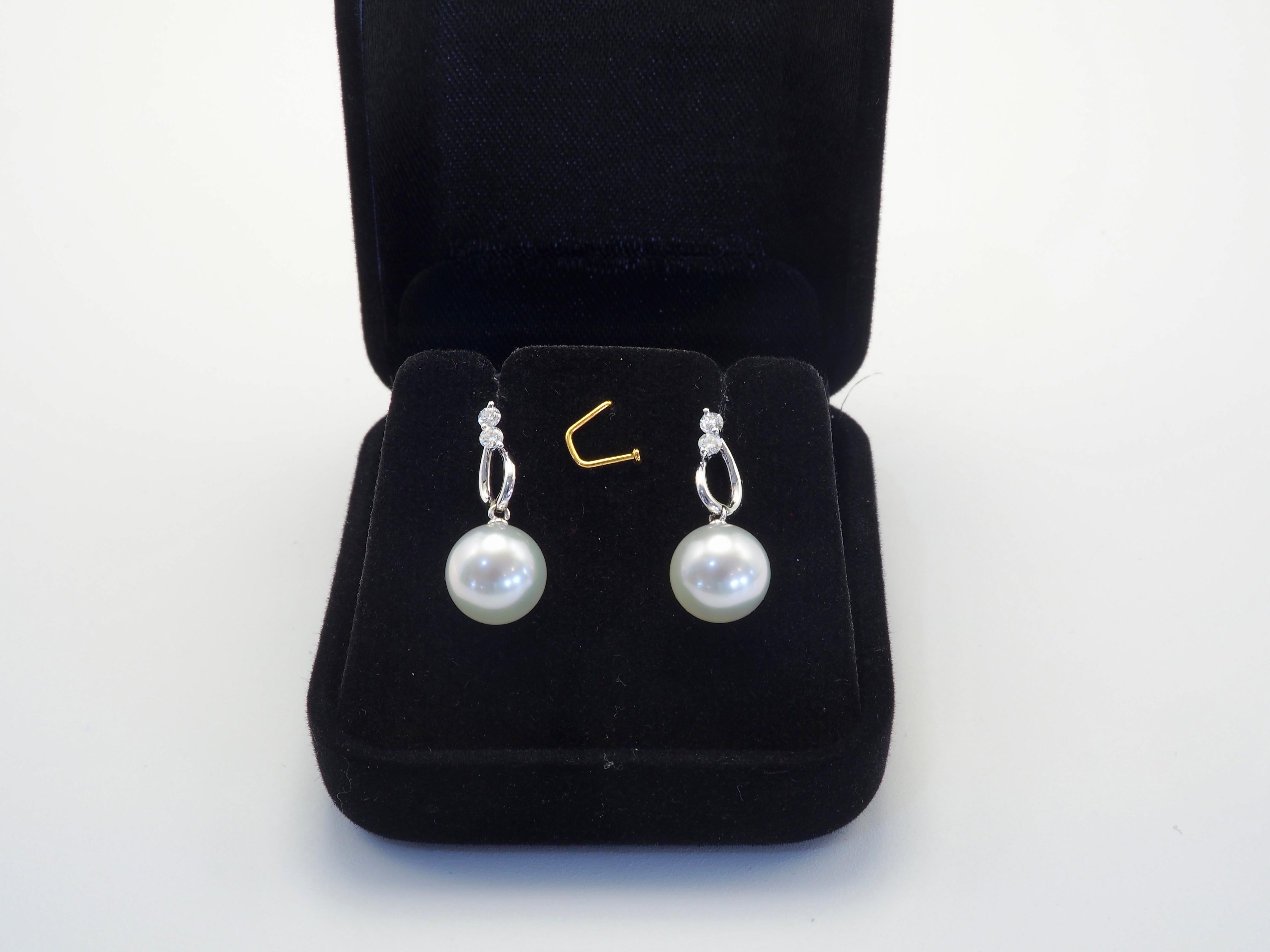 18K White Gold 9.1mm White South Sea Pearl & 0.16ct Diamond Dangle Earring 2