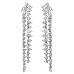 18k White Gold 9.23 Ct Natural SI Clarity HI Color Diamond Two Row Long Earrings