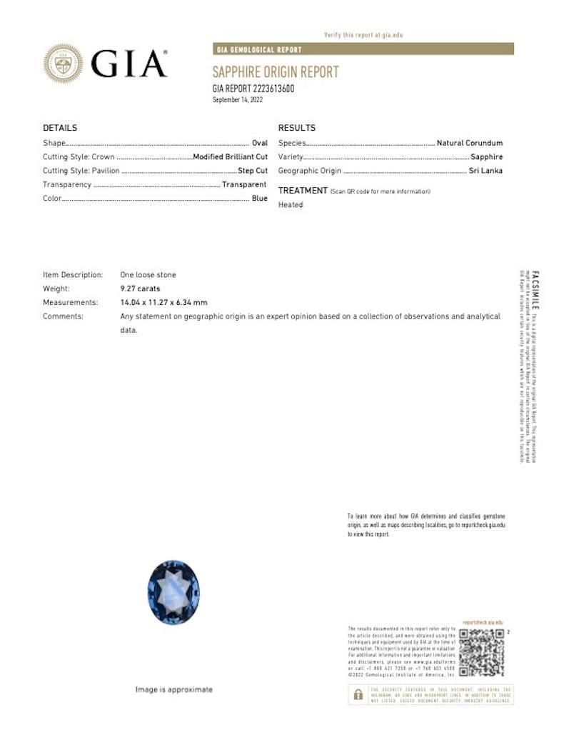 9.27 Carat GIA Certified Sri Lanka Sapphire in 18k White Gold and Diamond Ring For Sale 2