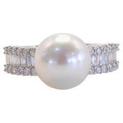 18k White Gold 9.2mm South Sea Pearl 
0.51ct Diamond Fine Ring