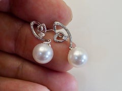 18K Weißgold 9,2mm weiße Südseeperle & 0,17ct Diamant Ohrstecker