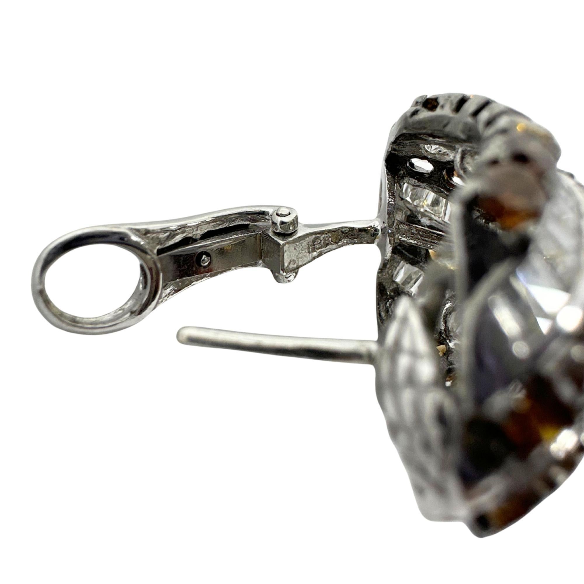 18K White Gold 9.31 Carat Tapered Baguette Cut White and Brown Diamond Earrings For Sale 3