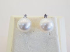 18K White Gold 9.3mm South Sea Pearl & 0.10ct Diamond Stud Earrings