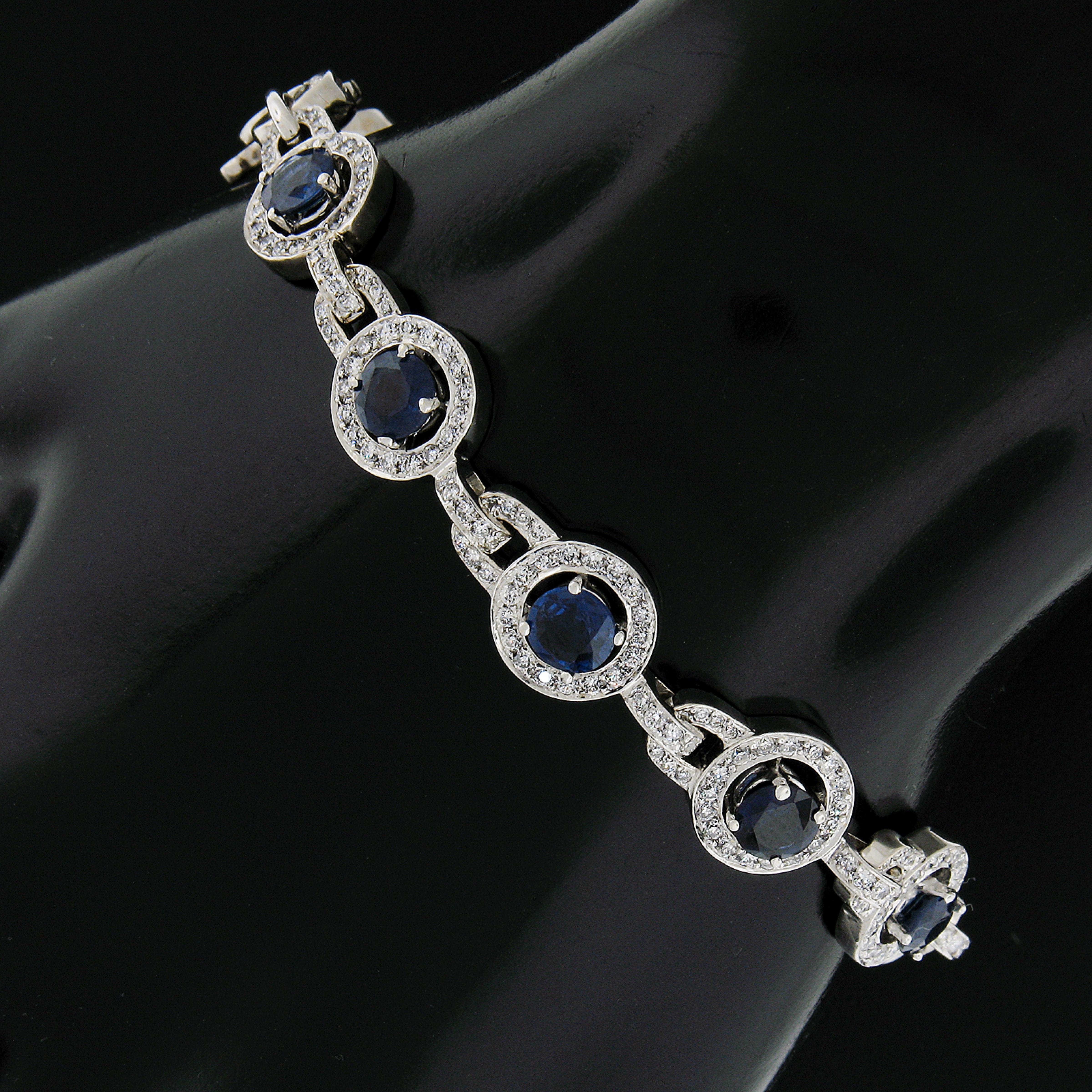 Taille ronde Bracelet à maillons en or blanc 18 carats avec saphirs et diamants de haute qualité de 9,51 carats en vente