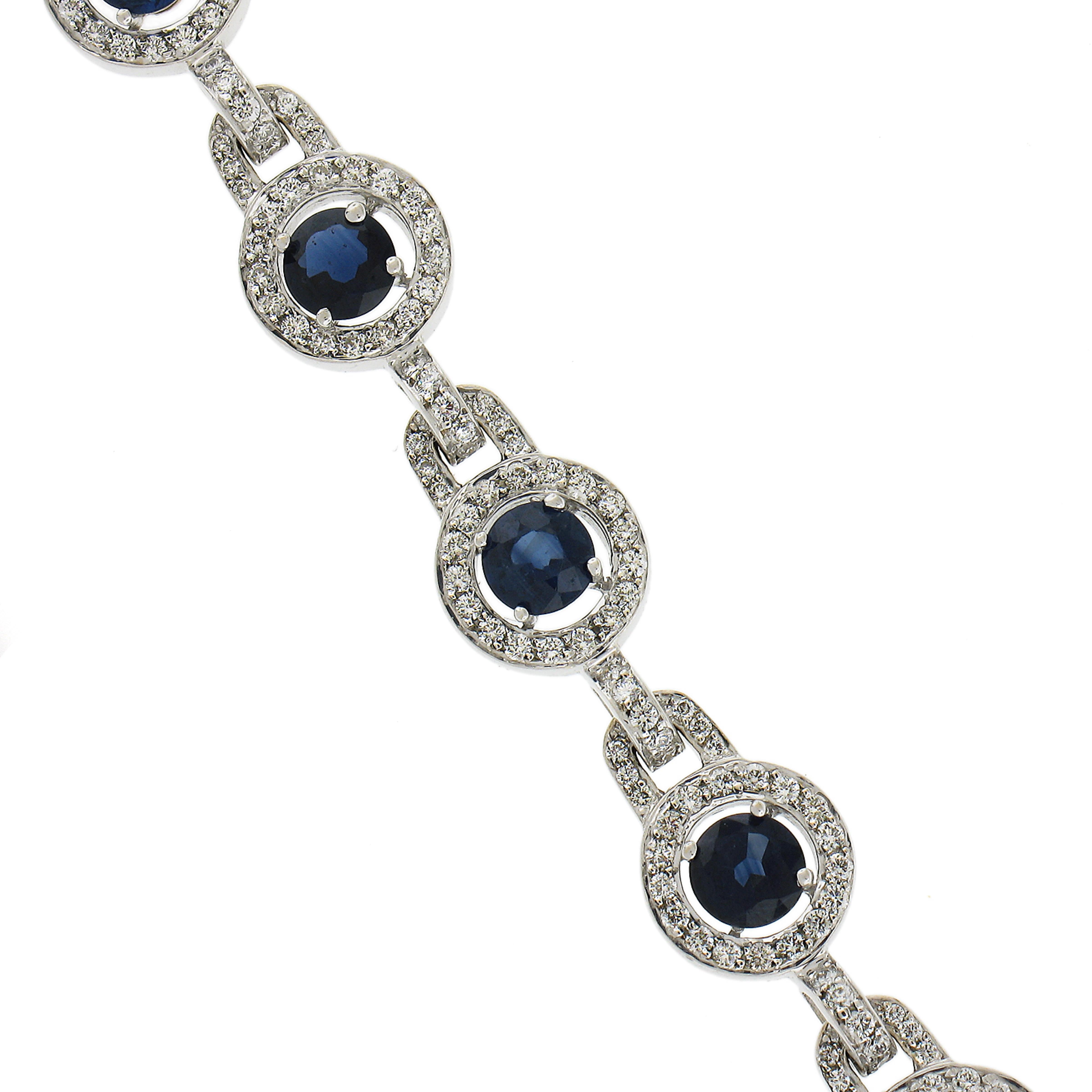 Bracelet à maillons en or blanc 18 carats avec saphirs et diamants de haute qualité de 9,51 carats en vente 3