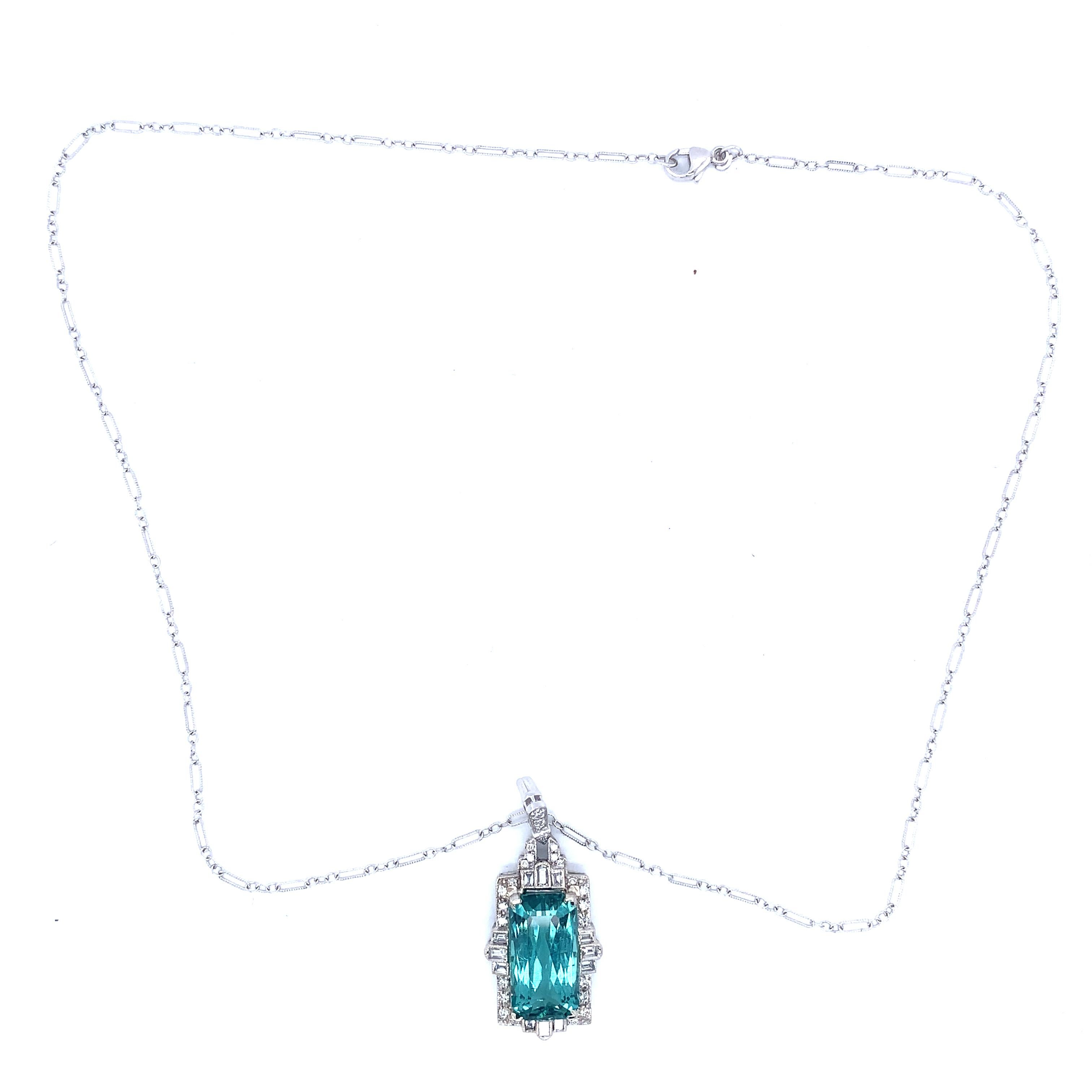 18K White Gold 9.60 Carat Teal Tourmaline & Diamond Necklace J5196 In Excellent Condition In Big Bend, WI