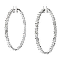 18k White Gold 9.62cttw Princess Cut Diamond Hoop Earrings