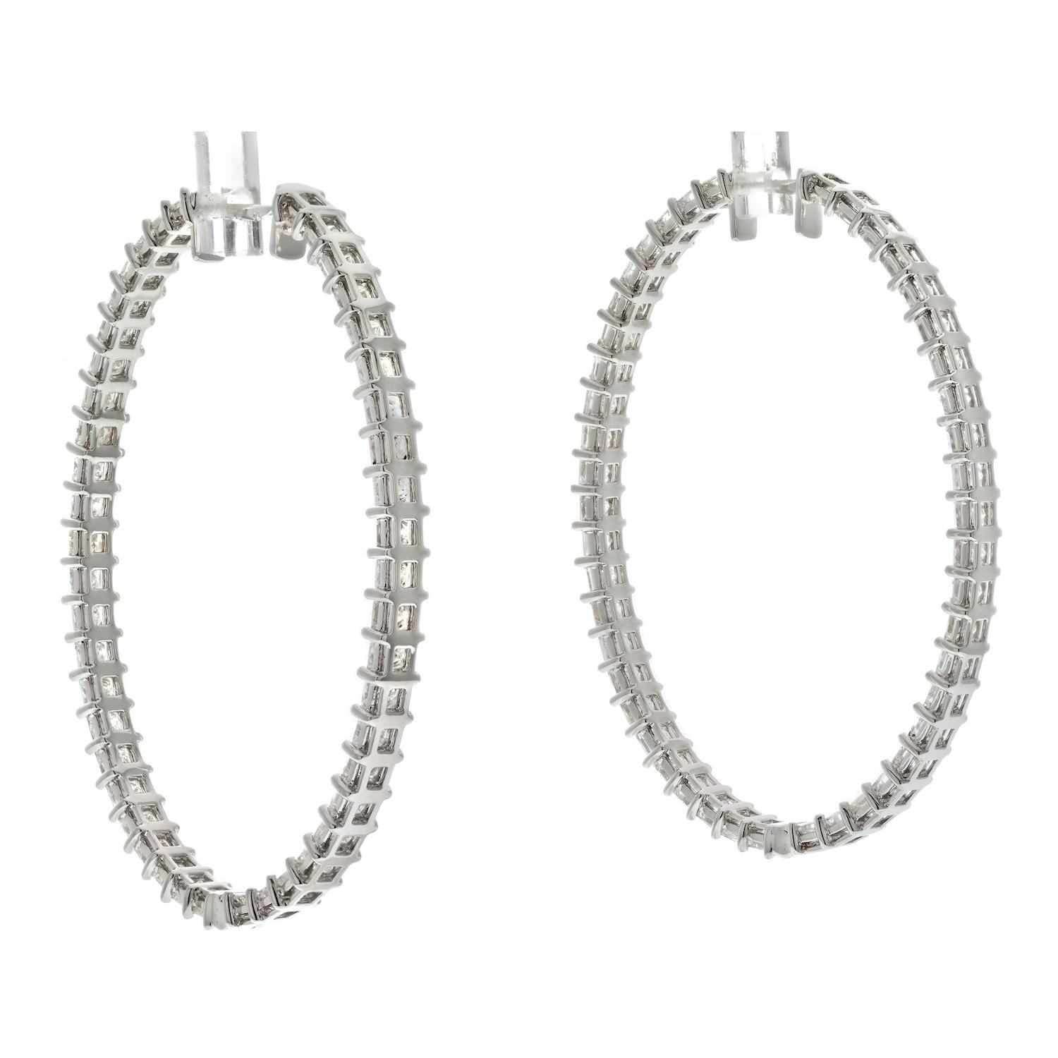 Modern 18k White Gold 9.62cttw Princess Cut Diamond Hoop Earrings For Sale