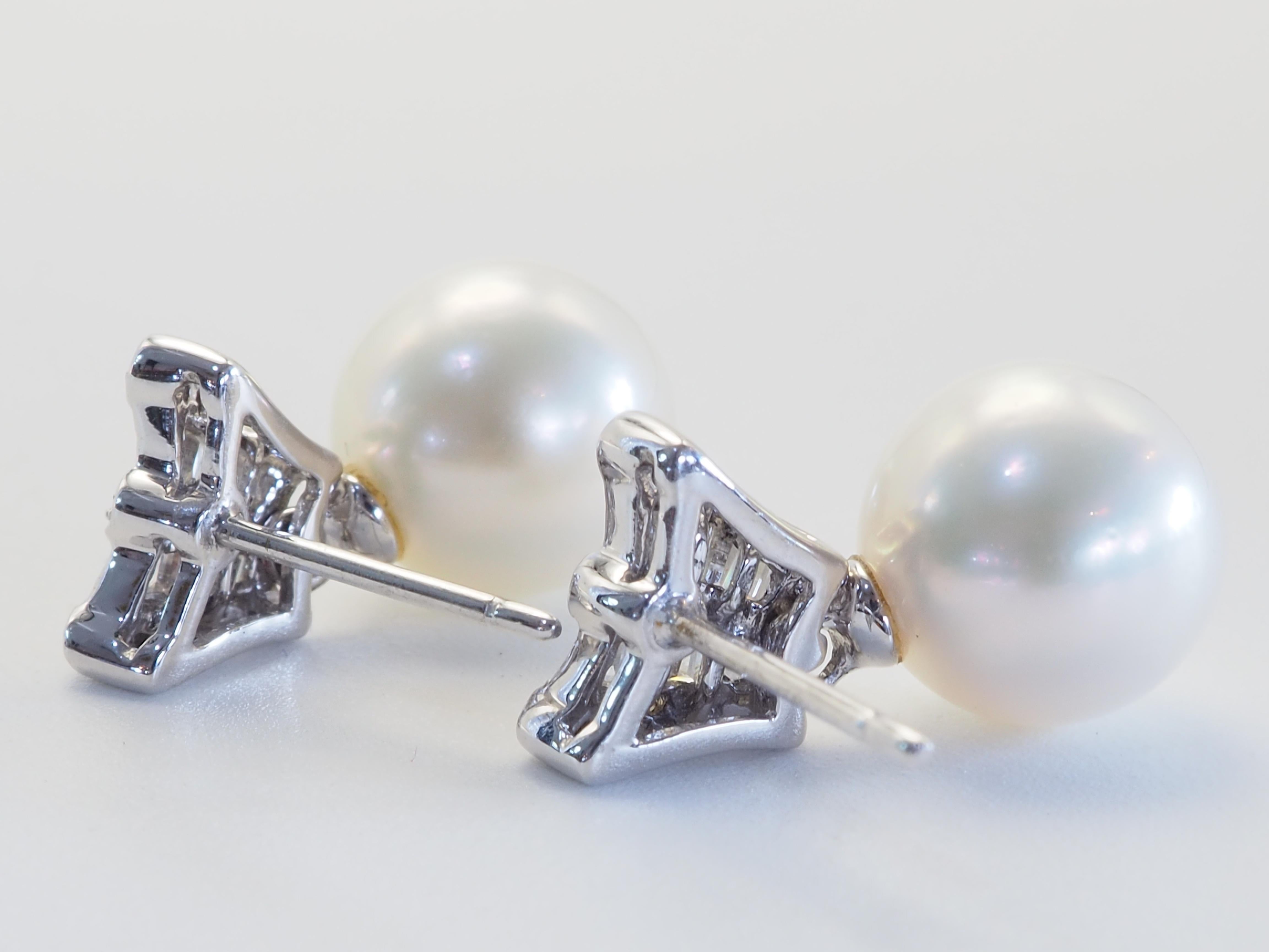 18K Weißgold 9,7mm weiße Südseeperle & 0,38ct Diamant Ohrringe im Zustand „Neu“ im Angebot in เกาะสมุย, TH