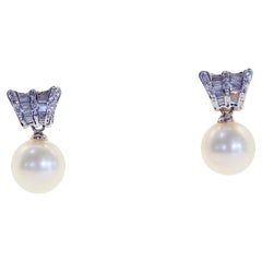 18K Weißgold 9,7mm weiße Südseeperle & 0,38ct Diamant Ohrringe