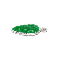 18K White Gold 9.80ct Green Burmese Jadeite Jade Diamond Charm Pendant