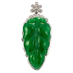 18K White Gold 9.80ct Green Burmese Jadeite Jade Diamond Charm Pendant