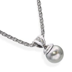 18k White Gold 9.8mm Tahitian Pearl and Diamond Pendant Necklace