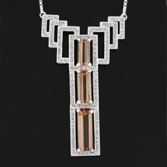18k White Gold 9.9ct GIA Imperial Topaz & Diamond Geometric Pendant Necklace