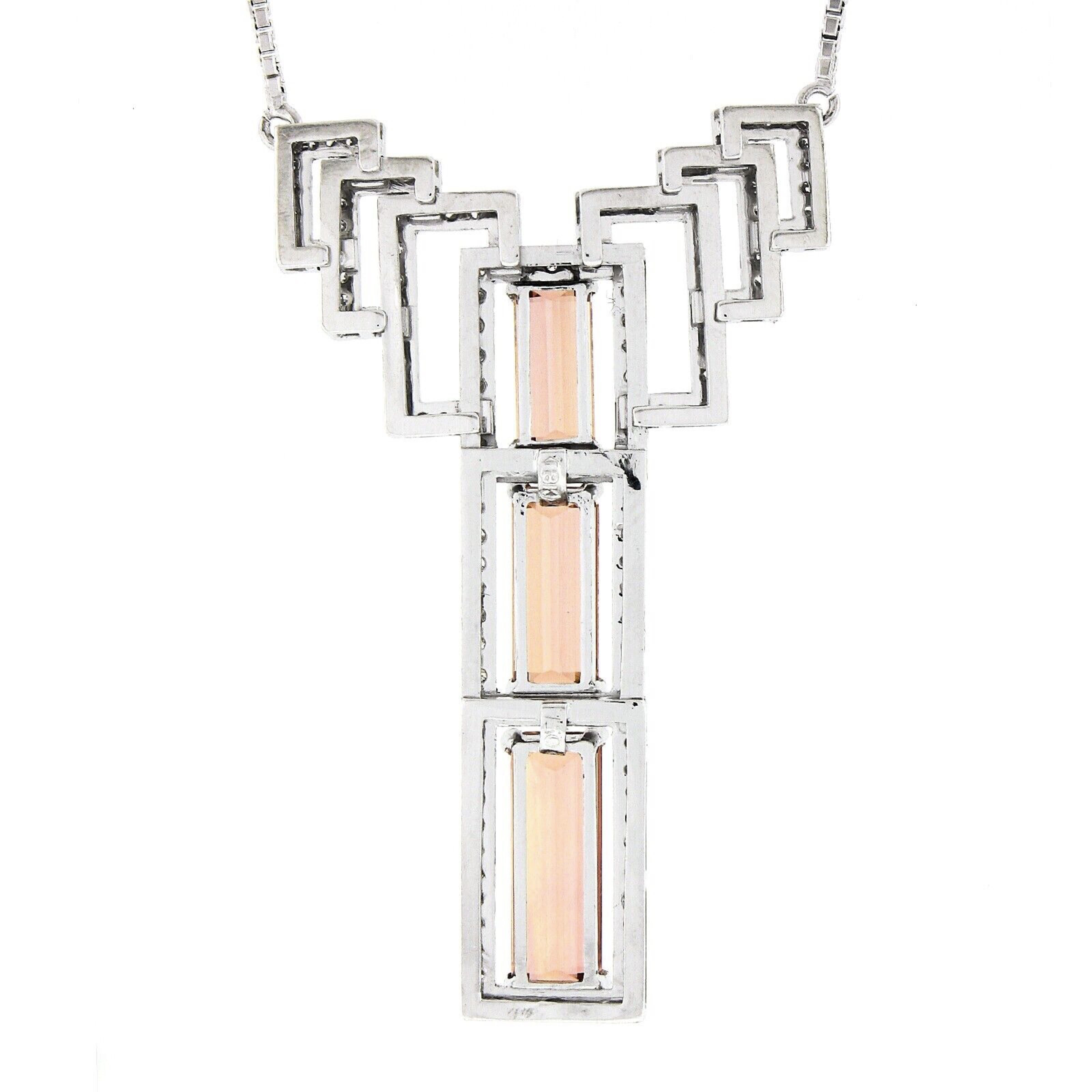 Women's 18k White Gold 9.9ct GIA Imperial Topaz & Diamond Geometric Pendant Necklace For Sale