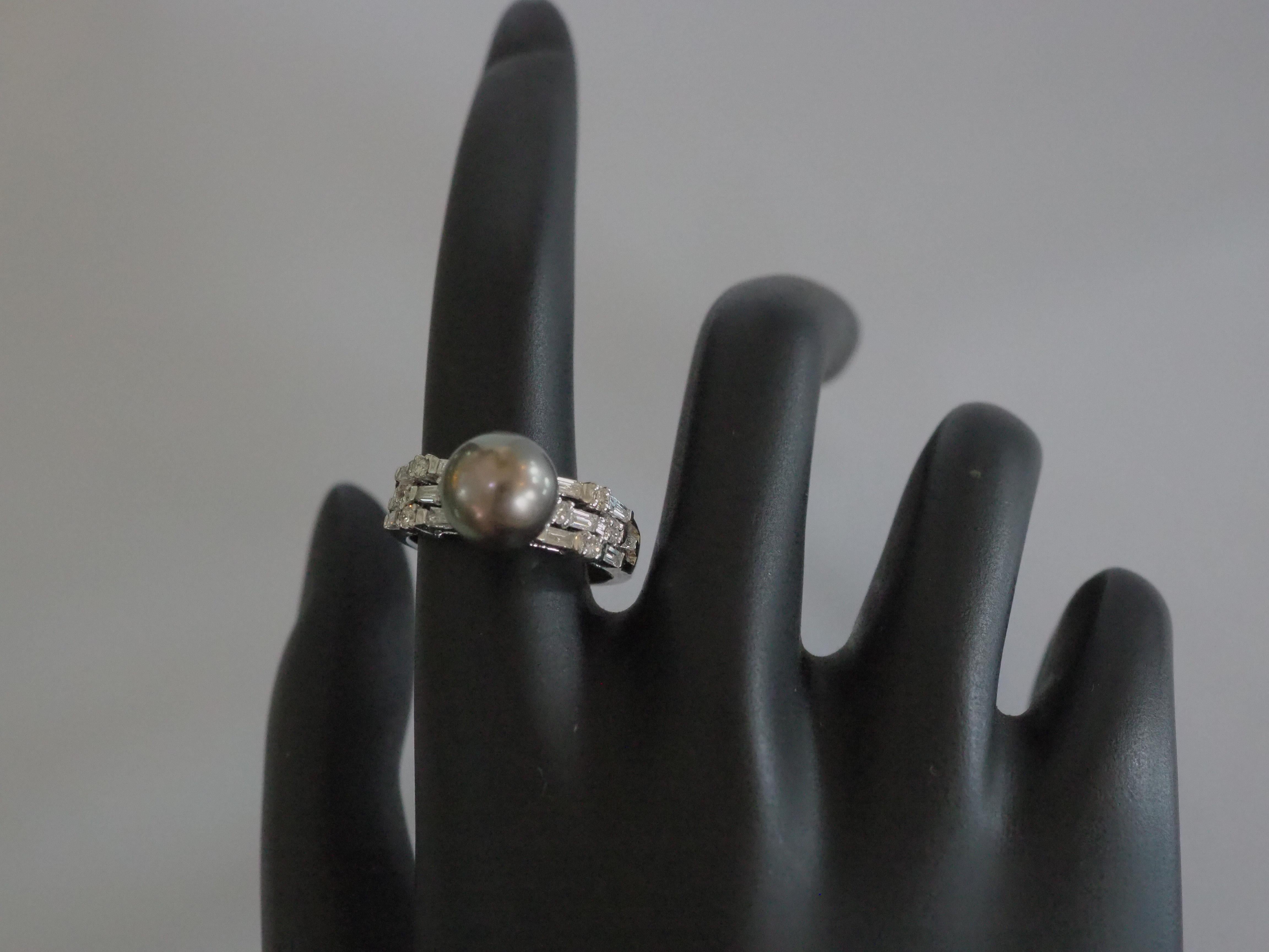18K White Gold 9mm Tahiti Pearl & 0.40ct Diamonds Cocktail Ring For Sale 3