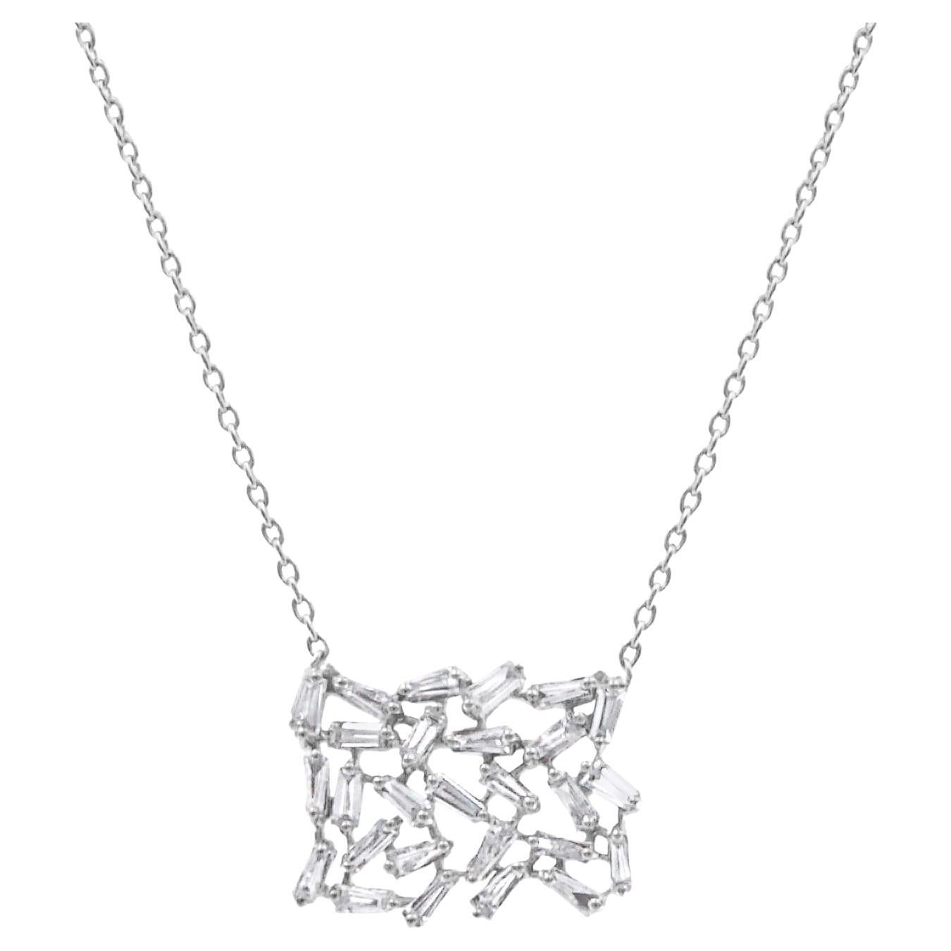 18K White Gold Abstract Pendant Necklace with 0.57 Carat Tapered Diamonds For Sale