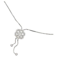 18K White Gold Adjustable Diamond Flower Necklace
