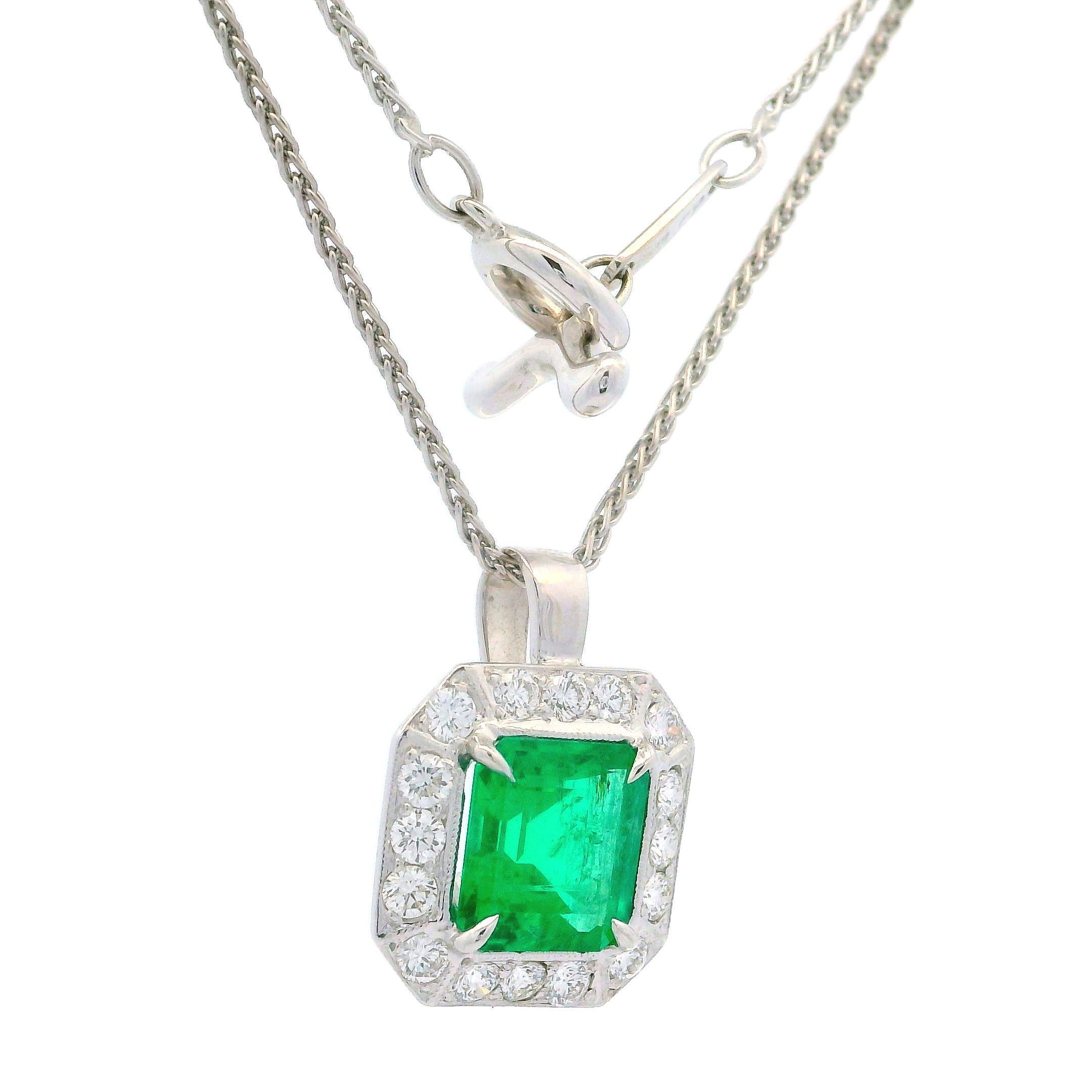18k White Gold Agl 2.64ctw Emerald & Diamond Pendant on 16