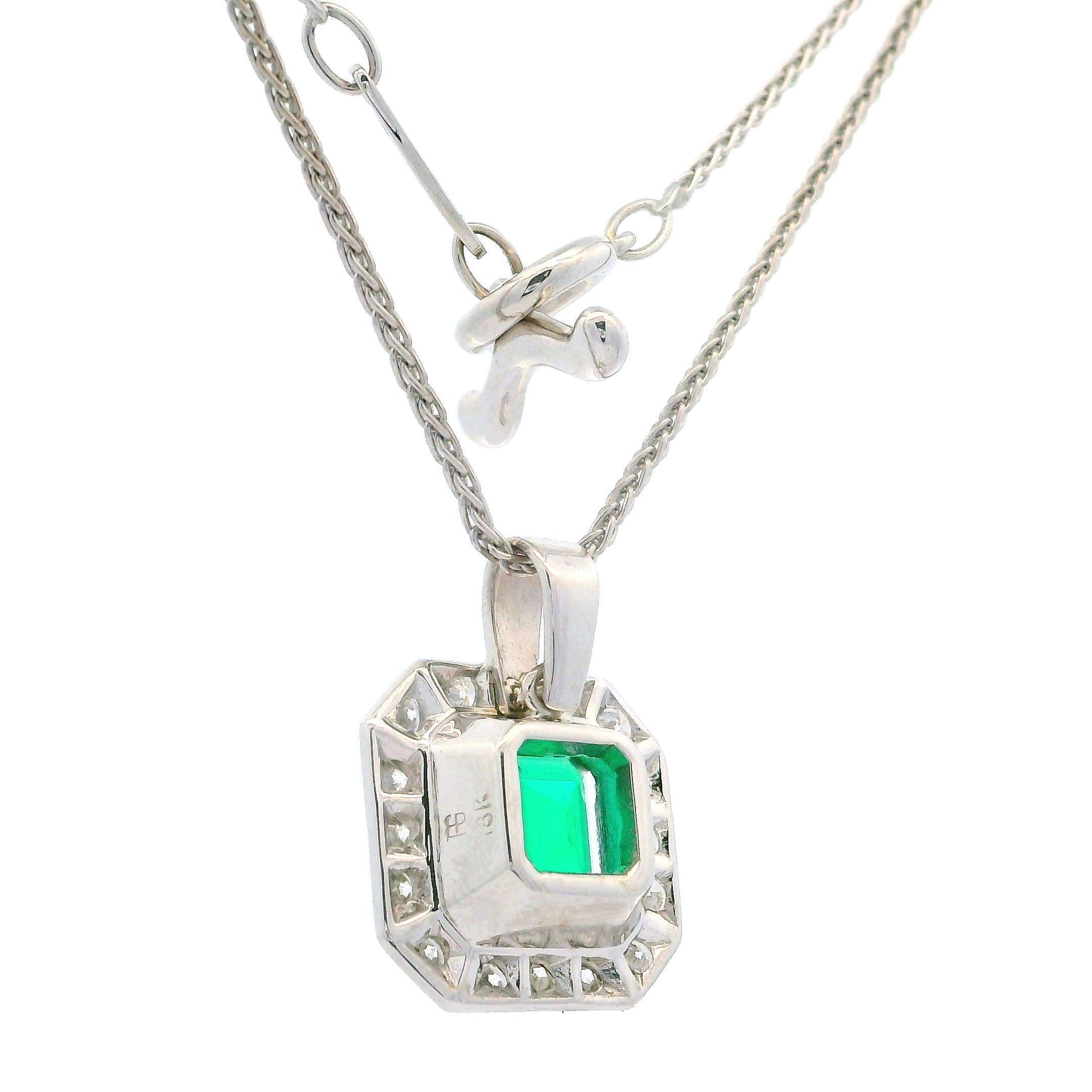 Women's 18k White Gold Agl 2.64ctw Emerald & Diamond Pendant on 16