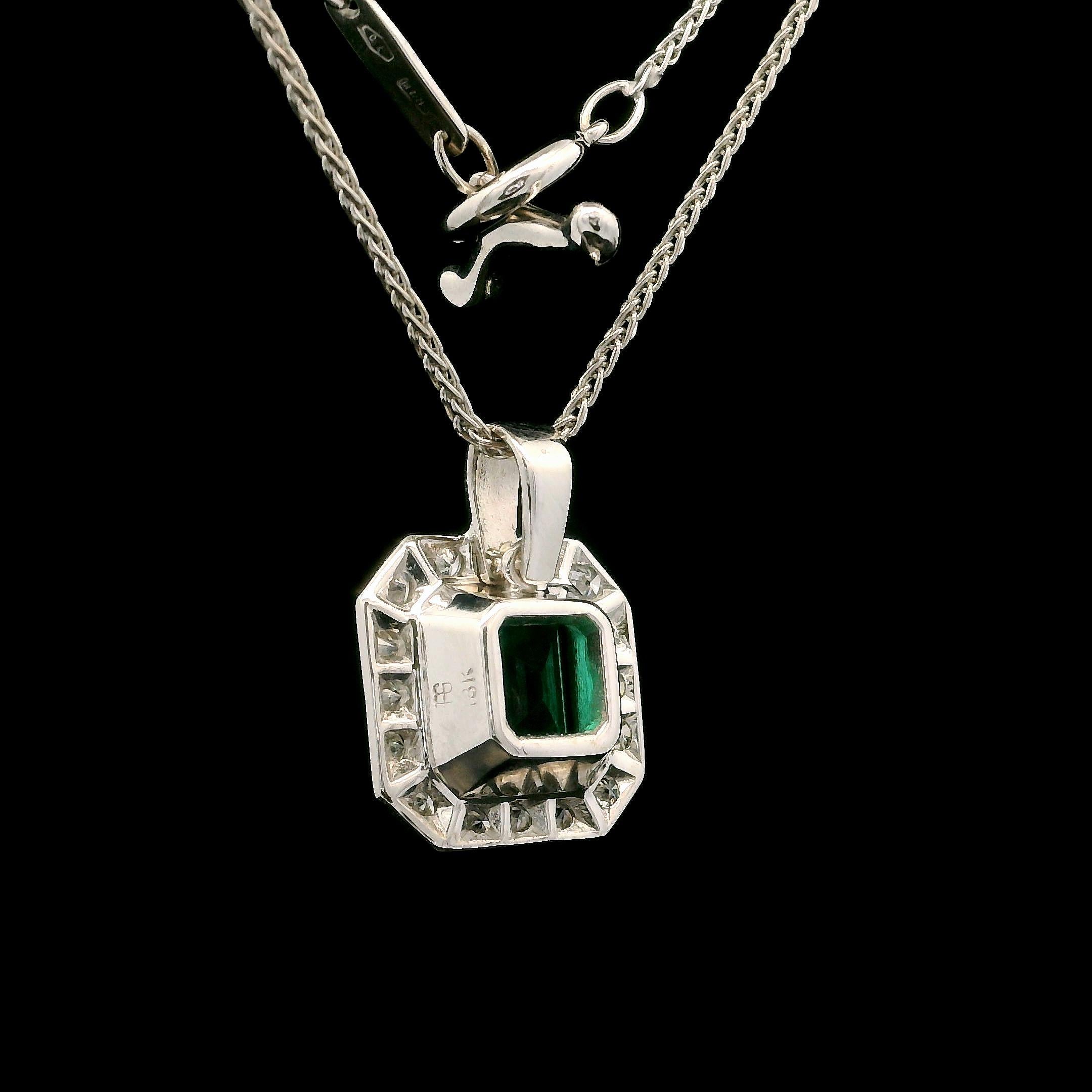 18k White Gold Agl 2.64ctw Emerald & Diamond Pendant on 16