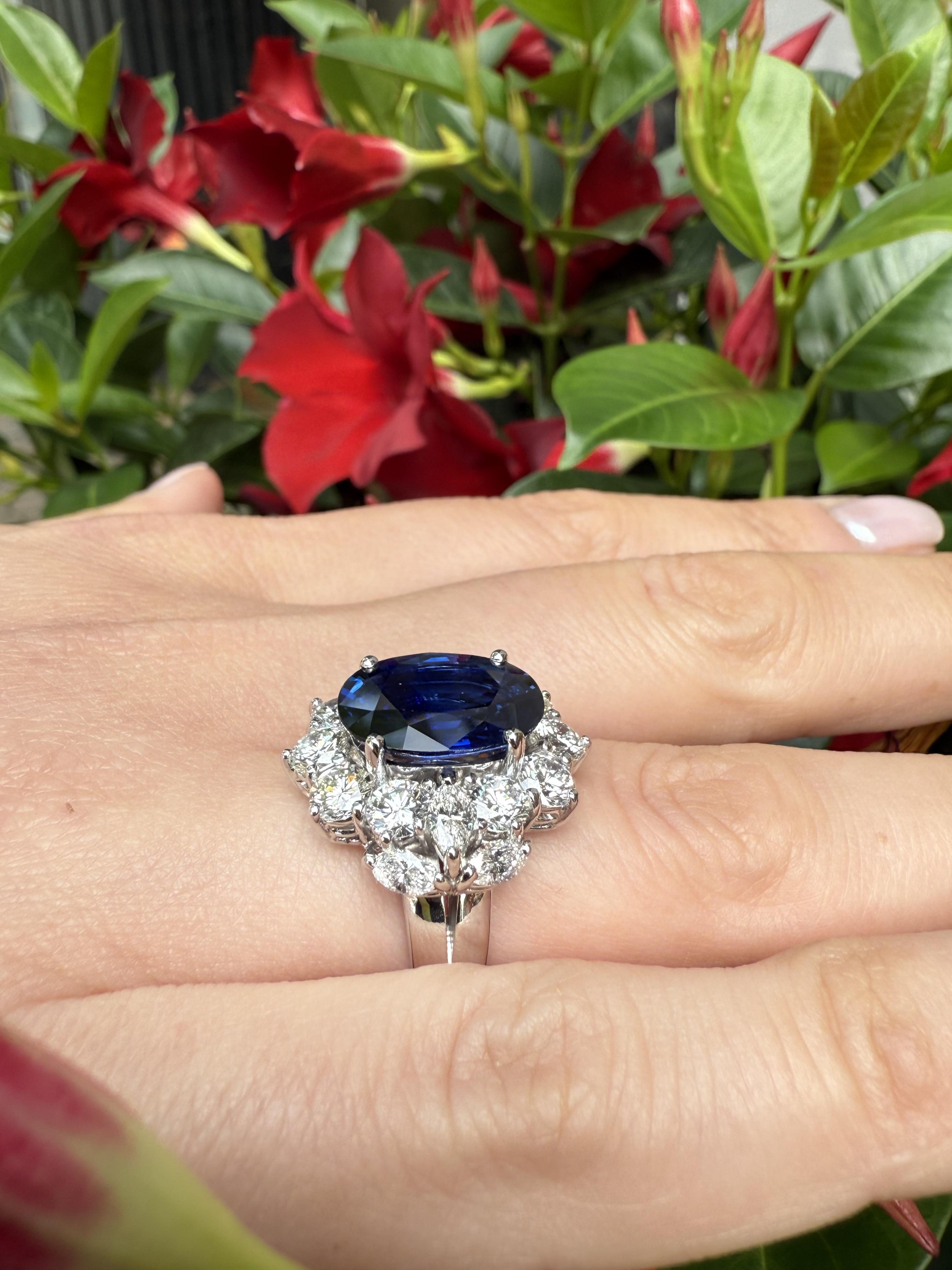 Bague en or blanc 18k AGL 9.57ctw Oval Royal Blue Sapphire w/ Large Diamonds en vente 5