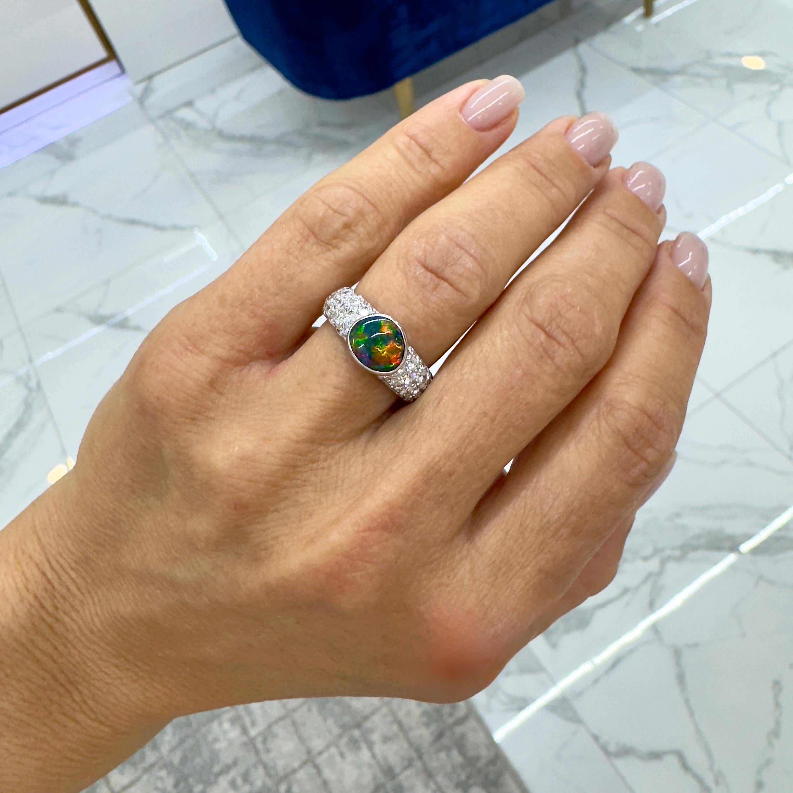 18K Weißgold AGL Australian Multi Colored Black Opal Diamond Cocktail Ring im Angebot 3