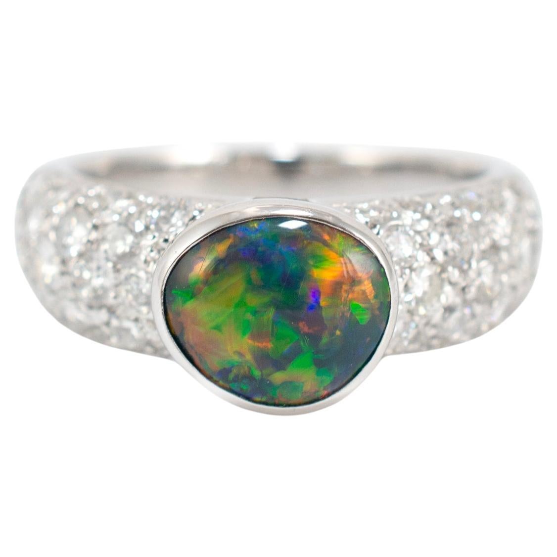 18K Weißgold AGL Australian Multi Colored Black Opal Diamond Cocktail Ring