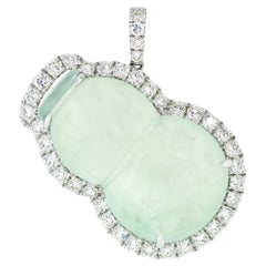 18k White Gold AGL Carved Grayish Green Jadeite Jade VS F 2.1ctw Diamond Pendant