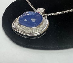 18k White Gold All-Natural Chalcedony Pendant w/ Ruby & Round Diamonds